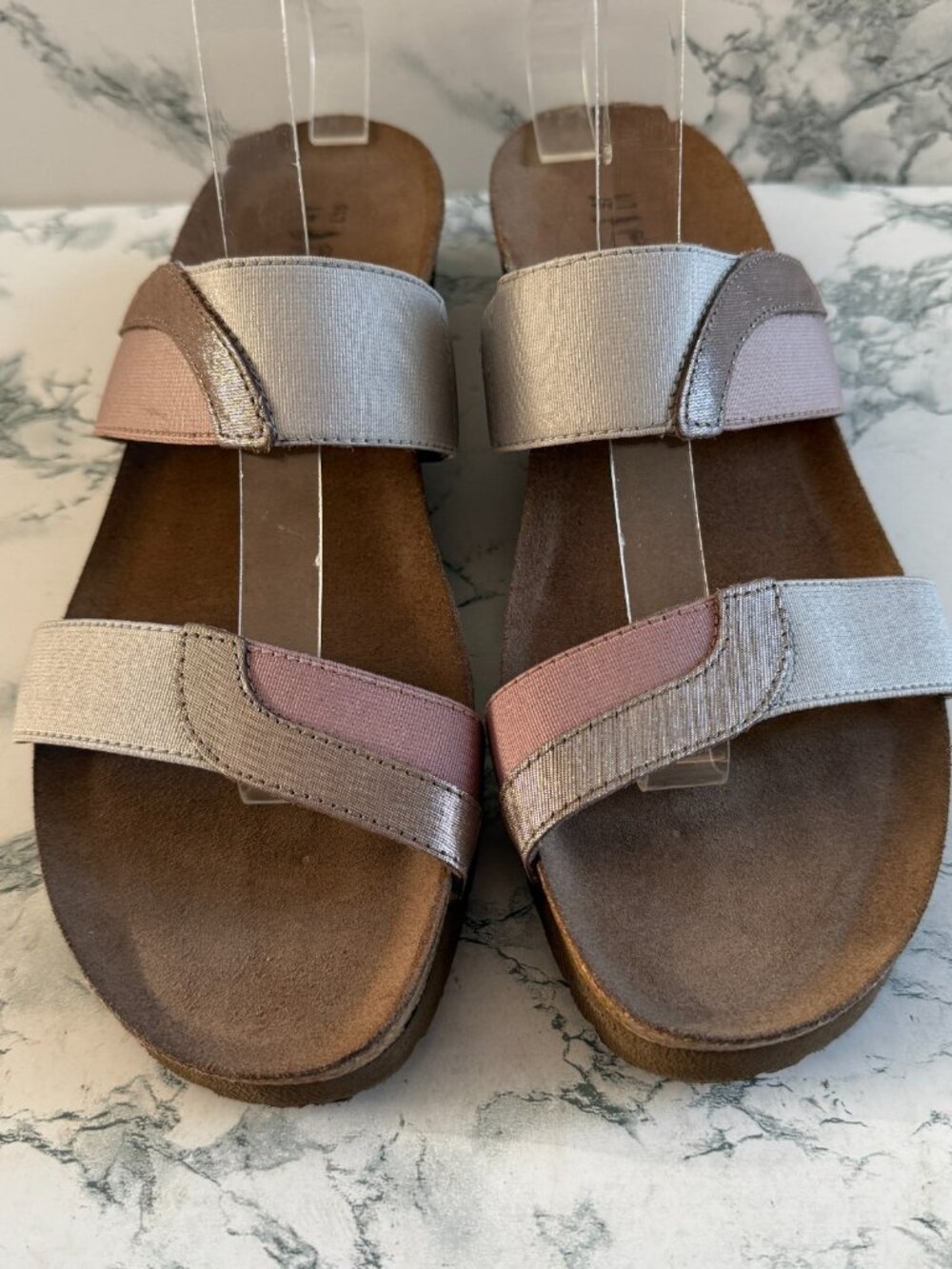Naot Women 10 Frankie Sandals Slip On Shoe Gray Pink Leather Comfort Wedge Heel